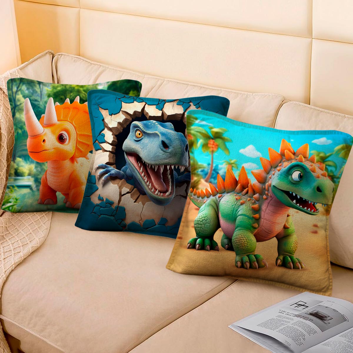 Miniatura 9 de Cojines Dinosaurios x3 Almohada FDN01